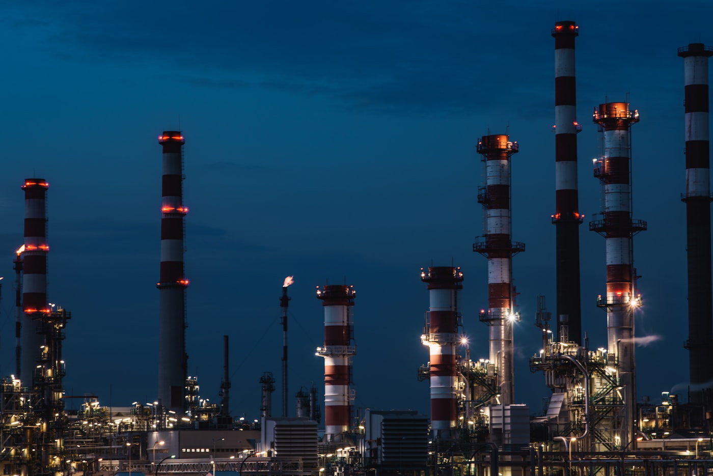 Gas processing infrastructure at night
